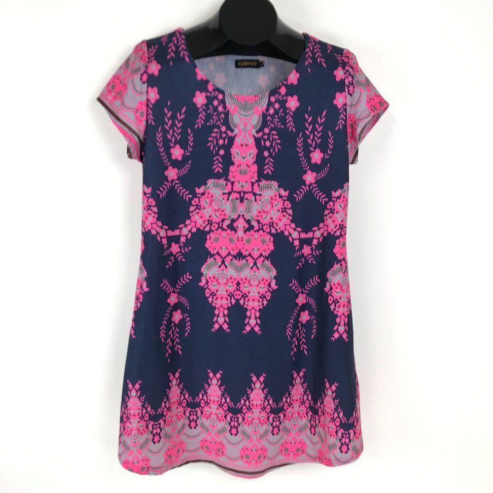 Reborn Floral A-Line Dress Women's Size Large Scoop Neck Stretch Knit Boho